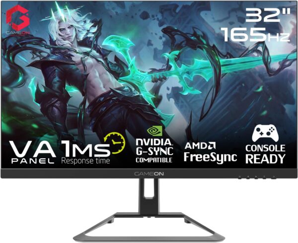 GAMEON GOE32FHD165VA 32" FHD, 165Hz, 1ms Flat VA Gaming Monitor, Black (HDMI 2 1 Console Compatible)