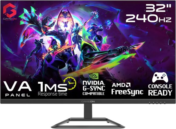 GAMEON GOP32FHD240VA 32" FHD, 240Hz, 1ms (1920x1080) Flat VA Gaming Monitor With G Sync & Free Sync Black