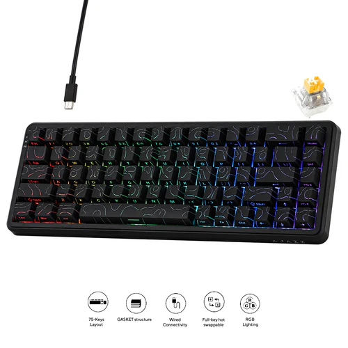 Ajazz AK680 Max RGB Wired 68 Keys Gasket Mounted Hot Swappable Mechanical Keyboard (Contour Black) (Magnetic Grain Hifi Switch)