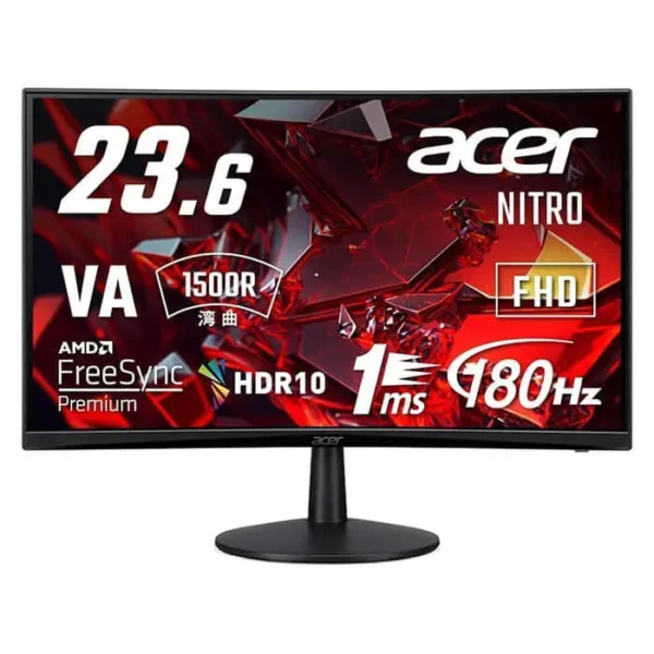 Acer Nitro ED240Q S Curved Gaming Monitor 23 6 inch FHD 1920x1080, VA Panel Technology, HDR10, 180Hz Refresh Rate, 1ms Response Time, AMD FreeSync Premium technology, Built in Speakers Black
