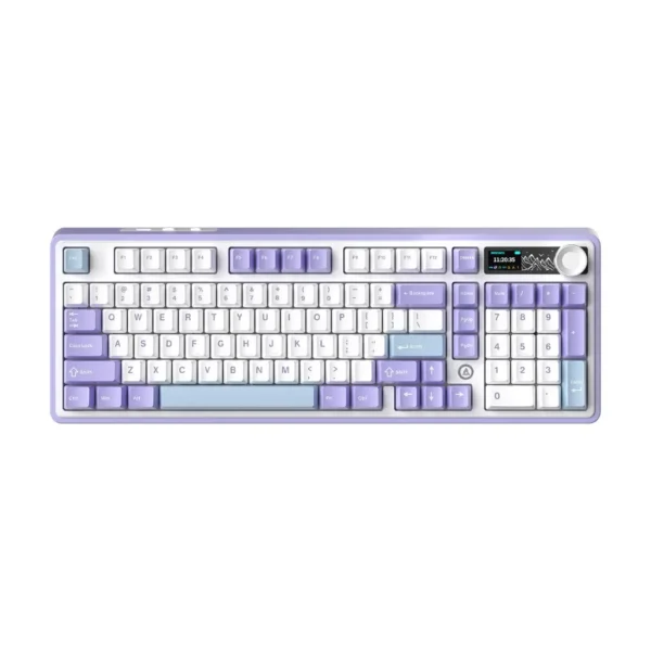 Ajazz AK980 RGB Tri Mode 98% 97 Keys Gasket Mounted Hot Swappable Mechanical Keyboard with 1 14" TFT Display Screen & Knob (Purple/White /Blue) (Maillard Switch, Gift Switch V2)