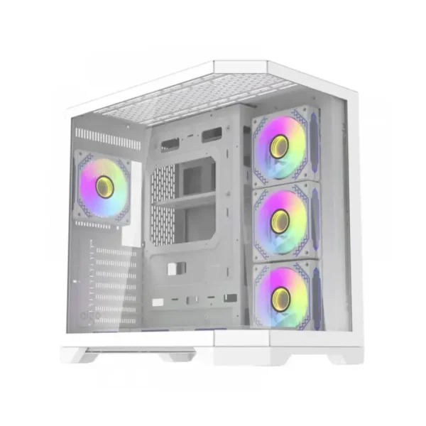 DarkFlash Aigo FT418 Pro Mid Tower Two Panel Front & Left Side Tempered Glass Case with 7 RGB Fans White