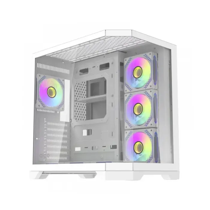DarkFlash Aigo FT418 Pro Mid Tower Two Panel Front & Left Side Tempered Glass Case with 7 RGB Fans White