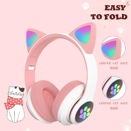 Flash Light Cute Cat Ears Wireless Headphone with Mic control LED Girl Stereo Music Helmet Phone Bluetooth compatible Headset