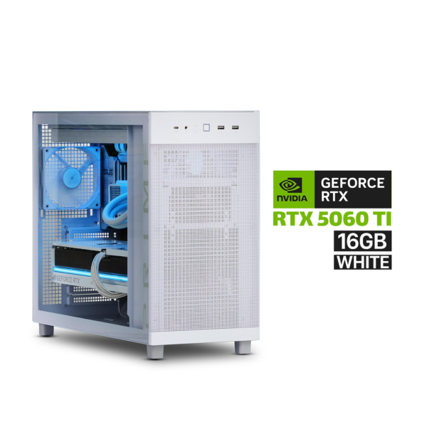 Gaming PC   RYZEN 7 9700X Processor, GigaByte B850M DS3H ICE Motherboard, 16GB DDR5 RAM, 1TB NVMe SSD, RTX 5060 TI 16GB VGA White, L240 Liquid Cooler White, 750 WATT GOLD PSU, Asus Prime AP303 Mid Tower Mesh Panel, Windows 11 Pro (License)