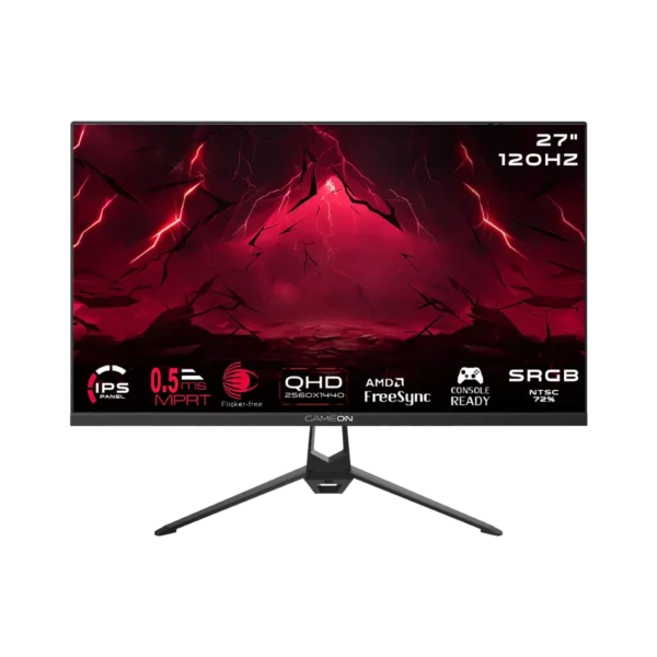 GAMEON GOES27QHD120IPS Essential Series 27" QHD, 120Hz, MPRT 0 5ms, HDMI 2 1, Fast IPS Gaming Monitor (Supports PS5)   Black