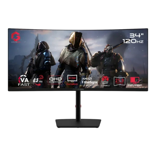 GAMEON GOC34WQHD120VA Spectra Pro Series 34" WQHD, 120Hz, MPRT 0 5ms, HDMI 2 1, Fast VA Panel Curved Gaming Monitor 1500R 21:9 (Supports PS5)   Black