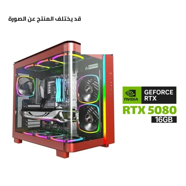 Gaming PC AMD Ryzen 7 7800X 3D Processor, MSI X870 P Motherboard, 32GB RAM DDR5 (6000), 2TB SSD NVME (6000), RTX 5080 16GB VGA, 1000 WATT PSU GOLD, ACER L360 Liquid Cooler, Montech KING 95 Pro Curved Red, Windows 11 Pro (License)