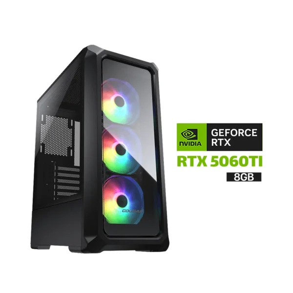 Gaming PC Intel Core Ultra 5 225F 4 90GHz 20MB Processor, ASUS H810 Motherboard, 16GB DDR5 RAM DDR5, 1TB SSD NVME, RTX 5060 TI 8GB VGA, 750 WATT PSU, Cougar Archon 2 RGB Brilliant Mid Tower Case, 3x Pre Installed ARGB Fans, Windows 11 Pro (License)