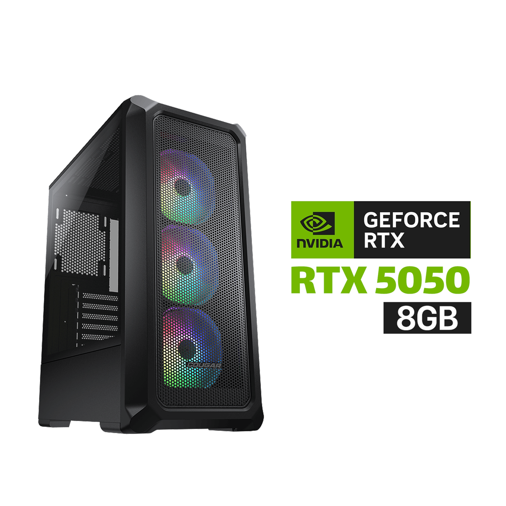 Gaming PC i5 14400F Processor, H610 D5 Motherboard, 16GB D5 RAM, 1TB SSD NVME, RTX 5050 8GB VGA, 750 WATT PSU, GameMax Destroyer TGB Micro ATX, 3x Pre Installed RGB Fans, USB Wi Fi Adapter, Windows 11 Pro (License)