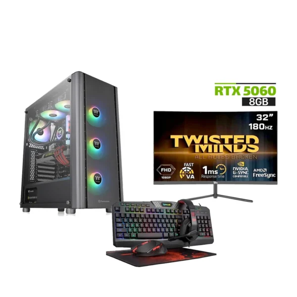 Gaming PC Ultra 5 225F CPU,ASUS H810 WIFI Motherboard,16GB RAM D5,1TB SSD NVME,RTX 5060 8GB VGA,750 WATT PSU,Thermaltake V250 TG Case 3 ARGB Fans,Win 11 Pro (License)+Twisted Minds 32" FHD 180Hz Curved Gaming Monitor+Redragon 4 in 1 RGB Wired Gaming Set