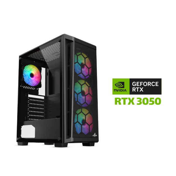 Gaming PC i5 12400F, H610 MotherBoard, 16GB DDR4 RAM, 1TB NVMe SSD, RTX 3050 8GB VGA, 650 WATT PSU, Sharx Razorfin ATX Mid Tower Gaming Case, USB WiFi Adapter, Windows 11 Pro License