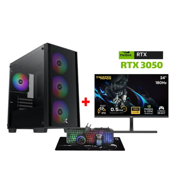 Gaming PC i5 14400F, H610 DDR4 MotherBoard, 16GB DDR4 RAM, 1TB NVMe SSD, RTX 3050 6GB VGA, 650 Watt PSU, Xigmatek NYX AIR II M ATX Case, USB WiFi Adapter, Win 11 Pro License, Twisted Minds 24" IPS 180Hz 0 5ms FHD Monitor, Gameon Cypher XL All In One Bundl