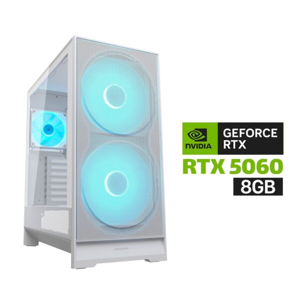 Gaming PC i5 14400F Processor, ASUS H610 D5 WIFI Motherboard, 16GB DDR5 RAM, 1TB NVMe SSD, RTX 5060 8GB VGA, 750 WATT PSU, Cougar AIRFACE 180 Series Mid Tower Case White 3x ARGB Fans, Windows 11 Pro (License)