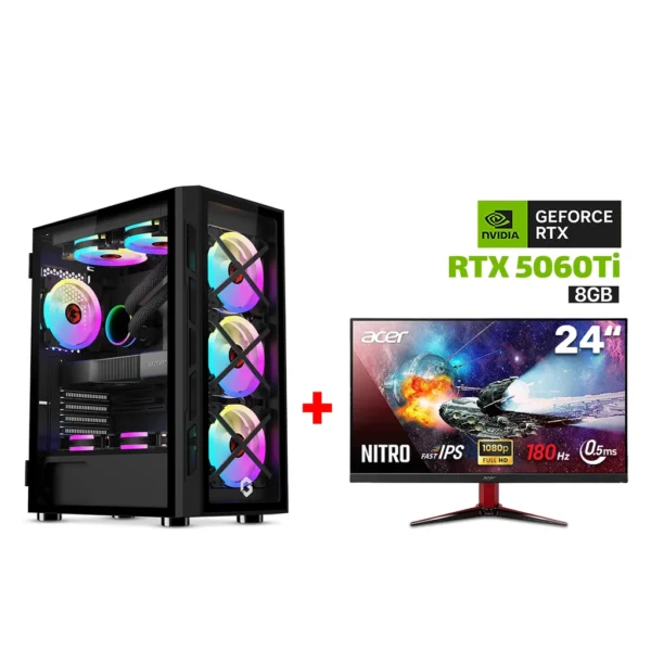 Gaming PC i7 14700F, MSI BOMBER B760 WIFI, 32GB RAM DDR5, 1TB NVME SSD, RTX 5060Ti 8GB VGA, 750 WATT PSU, L240 Liquid Cooler, GameOn Trident Series Case, Win 11 Pro (License), Acer Nitro VG0 (VG240Y) 24" FHD 180Hz Gaming Monitor