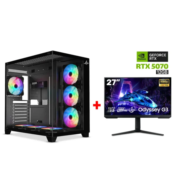 Gaming PC i7 14700F,GigaByte Intel B760M G AX WIFI DDR5 MB,32GB DDR5 (6000) RAM,1TB NVMe SSD,RTX 5070 12GB VGA,850 Watt GOLD PSU,AZZA L240 Liquid Cooler,Sharx Profin XI700B Case Black,Win 11 Pro License,Samsung Odyssey G3 27" VA FHD 180Hz Gaming Monitor