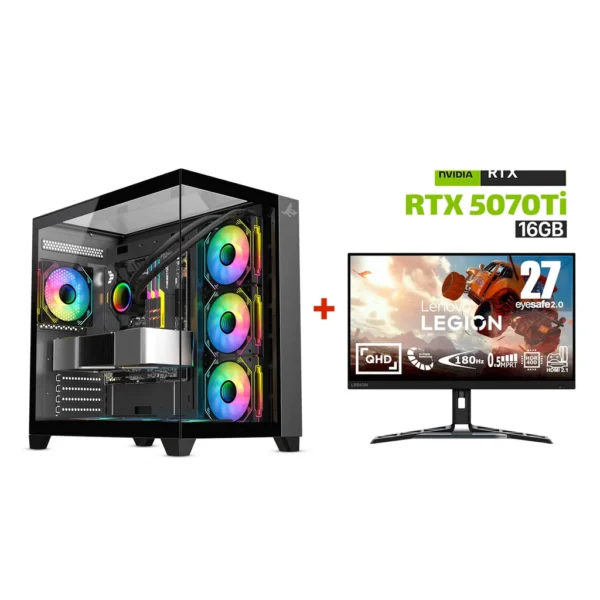 Gaming PC i9 14900K, ASUS ROG STRIX B760 F Wi Fi, 64GB D5 RAM, WD 2TB GEN 4 SSD, ZOTAC RTX 5070TI 16GB VGA, 850W GOLD PSU, COUGAR L360 Liquid Cooler, Sharx Profin GX700 Mid Tower Case, Win 11 Pro + Lenovo R27QE 27" 2K 180Hz Gaming Monitor