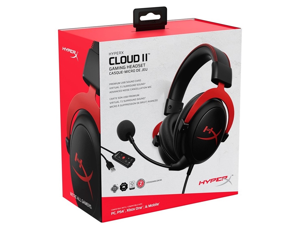 HyperX Cloud II, 7 1 Surround Sound Wired Gaming Headset for PC, PS5, PS4, Xbox One, Switch Red