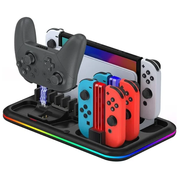 HONCAM DZ601 RGB Light Charging Station for Nintendo Switch Game Console / Controller Heat Dissipation Charging Dock Stand   White