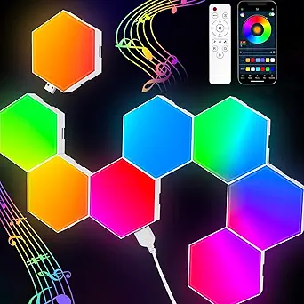 Hexagon Lights Wall RGB Panel   Smart APP RGB Hexagonal Modular Gaming Light Music with Sync Honeycomb Shape Panels Hexagon Lights for Bedroom Children Room