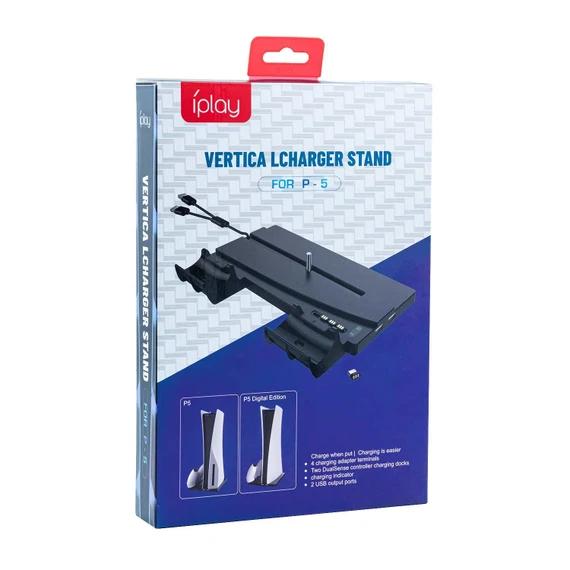 IPLAY Vertical Stand for Playstation 5/PS5 Console Digital Version & Dual Controller Charging Station Dock  Black