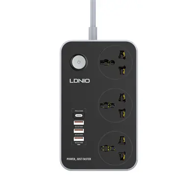 LDNIO SC3412 Power Socket with 3 Outlets Fast Charging USB C Power Socket Power Strip with 4 USB Ports 38W for Phone to Charge