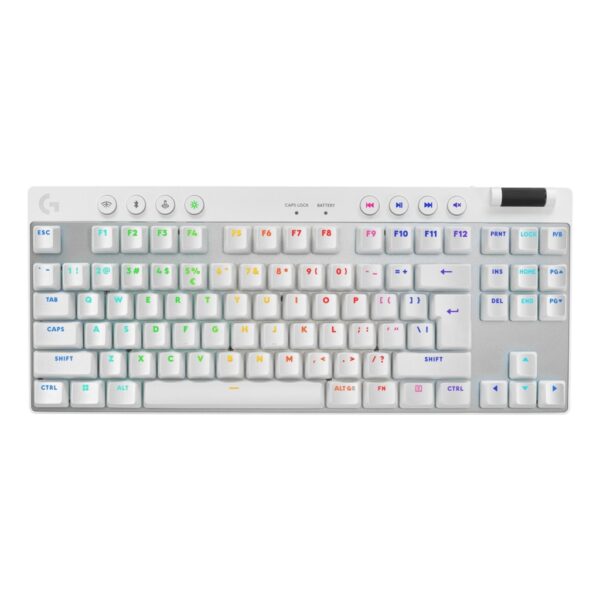 Logitech G PRO X TKL LIGHTSPEED Wireless Gaming Keyboard, Ultra Portable Tenkeyless Design, Lightsync RGB Backlit, PBT Keycaps, Tactile Switches (GX Brown), BT/USB, US INTL Layout, White | 920 012148