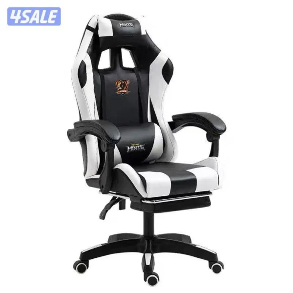 MINTE Leather Gaming Chair with Headrest   Black/ White