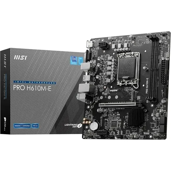 MSI PRO H610M E Motherboard, Micro ATX Supports 14th/13th/12th Gen Intel Core Processors, LGA 1700 DDR5 Memory Boost 5600MHz/MAX, PCIe 4 0 x16 Slot, M 2 Gen3 Slot