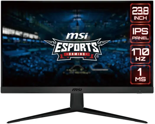 MSI G2412 Flat Gaming Monitor, 24" FHD 1920x1080 IPS Display, 170Hz Refresh Rate, 1ms Response Time, 16 7M Colors, FreeSync Premium, 2x HDMI, 1x DP
