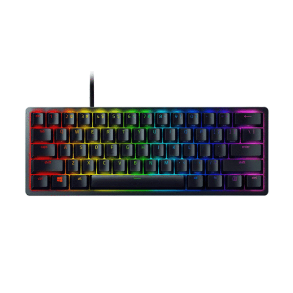 Razer Huntsman Mini 60% Compact Gaming Keyboard: Purple Switch, Clicky Optical Mechanical Switches, Doubleshot PBT Keycaps, Detachable USB C Cable, US Layout Black