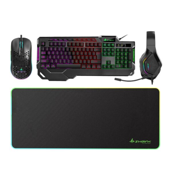 SharX Jaws JS4X1 4 In 1 Gaming Bundle, Keyboard (English & Arabic) Mouse, Headset & MousePad