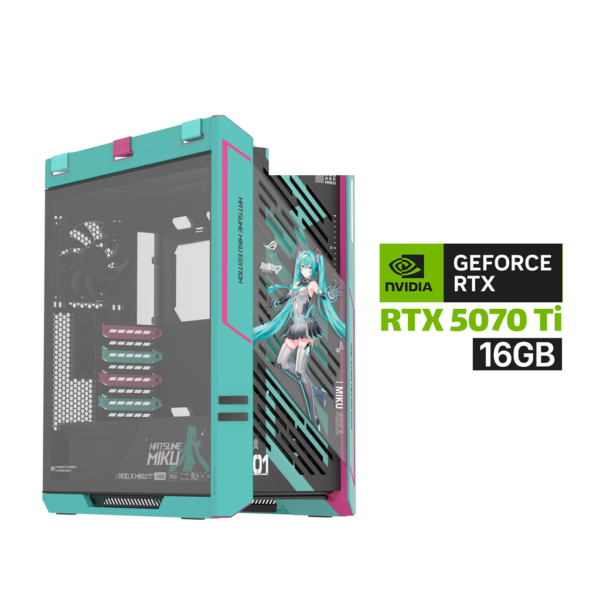 Gaming PC AMD RYZEN 7 9800X3D Processor, ASUS X870 P WIFI Motherboard, 32GB DDR5 RAM, 2TB SSD NVMe, ASUS PRIME RTX 5070 TI 16GB VGA, ASUS PRIME L360 Liquid Cooler, 1000 WATT PSU GOLD, Asus ROG Strix Helios II Hatsune Miku Case, Windows 11 Pro (License)
