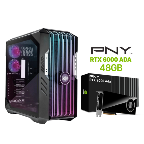 Workstation PC, Ryzen Threadripper Pro 9965WX, ASUS Pro WS TRX50 SAGE WiFi, 128GB Kingston D5 RAM, WD 8TB NVMe SSD, PNY NVIDIA RTX 6000 Ada 48GB, ROG Thor 1600W Titanium PSU, SilverStone XE360 TR5 Cooler, Cooler Master HAF700 EVO 6x Fans, Windows 11 Pro