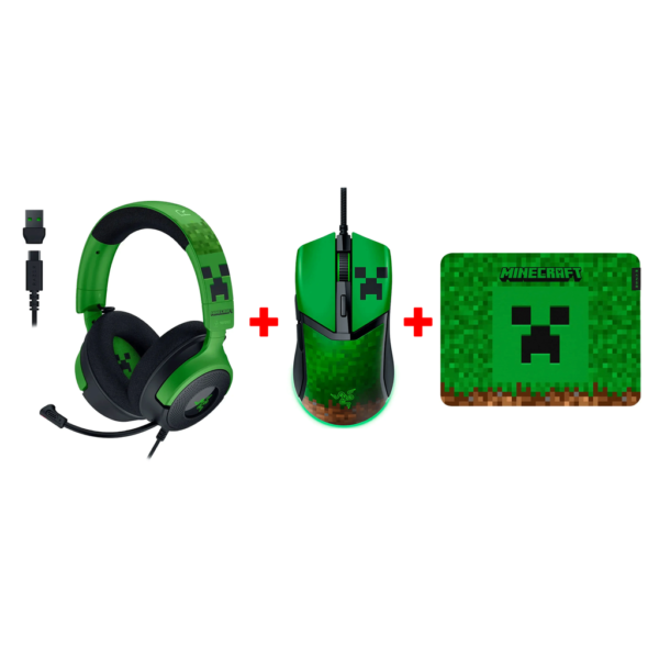 Razer Minecraft Edition Gaming bundle   Razer Kraken V4 X Gaming Headset + Razer Cobra Gaming Mouse + Razer Gigantus V2 Cloth Gaming Mouse Pad