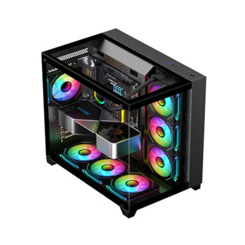 PC Case Sharx Profin GX700 Mid Tower Two Side Panel Front & Left Side Tempered Glass with 7 ARGB Fans   Black