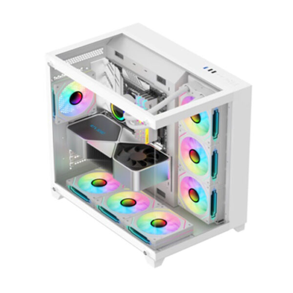 PC Case Sharx Profin GX700 Mid Tower Two Side Panel Front & Left Side Tempered Glass with 7 ARGB Fans  White