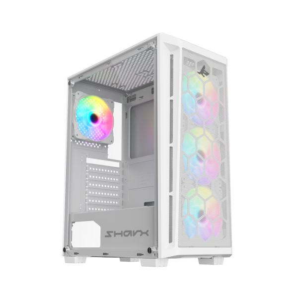 PC Case SHARX RAZORFIN ARGB ATX PC Case With Front Mesh Panel, 4 x 120mm Pre Installed Fans Model R 200,White