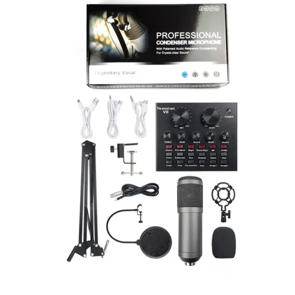 Legendary Vocal Professional Condenser Microphone Podcast Equipment Bundle with BM800 Microphone and V8 Sound Card Podcast Equipment Metal Shock Mount Perfect for Phone