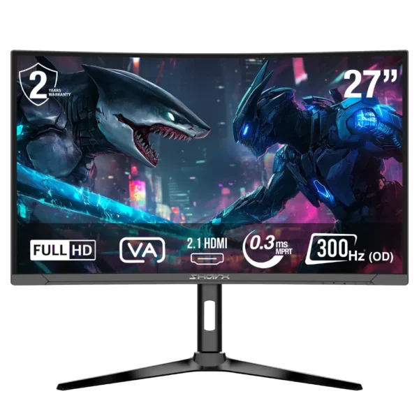 Sharx 27″ JAWS 27F300VC FHD 300Hz 0 3ms Curved VA HDMI 2 1 Speaker Rotatable Gaming Monitor