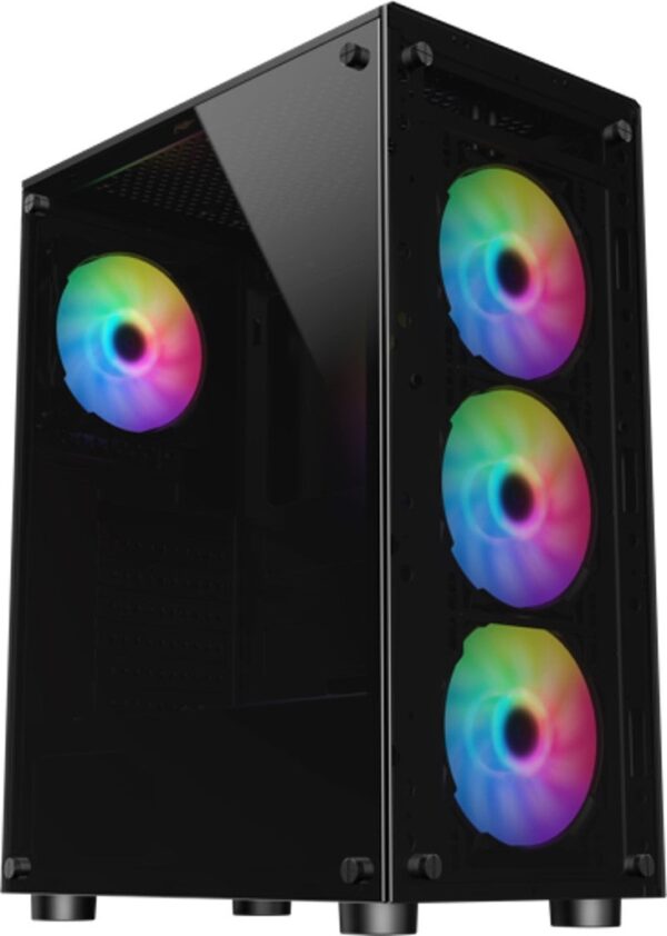 SHARX ZEPHYR ARGB ATX Mid Tower Gaming Case With Front Tempered Glass, 4 x 120mm ARGB Computer Fans Model Z 200, Black