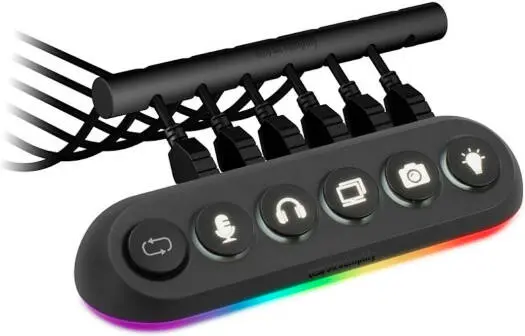 Streamplify HUB DECK 5 RGB USB Hub 5 Port USB Hub with Power Charging, 11 Pre set Lighting Effects, Controlled via Button, 1 8 Meter Cable Length, 4 x USB 3 0 1 x USB 2 0A, Black | 4251442506452