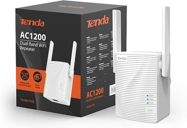 Tenda A18 AC1200 Dual Band Universal WiFi Repeater, Broadband/Wi Fi Extender, Wi Fi Booster/Hotspot, with 1 Ethernet Port, works with all broadband providers, UK Plug