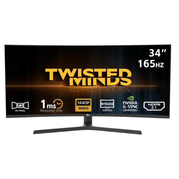 Twisted Minds Eclipse Pro 34 inch Curved Gaming Monitor | (WQHD) | 180Hz | 1ms | TM34CWQHDVA HDMI 2 1 | VA