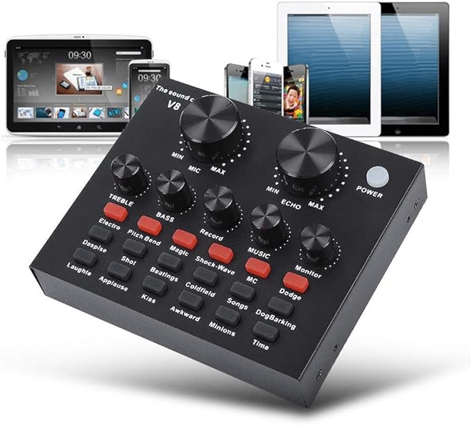 V8 Live Sound Card, USB External V8 Karaoke Recording Mobile Audio Mixer, Audio Live Broadcast KTV Sound Card for Live Broadcast, K Songs, Recording, Voice Chatting