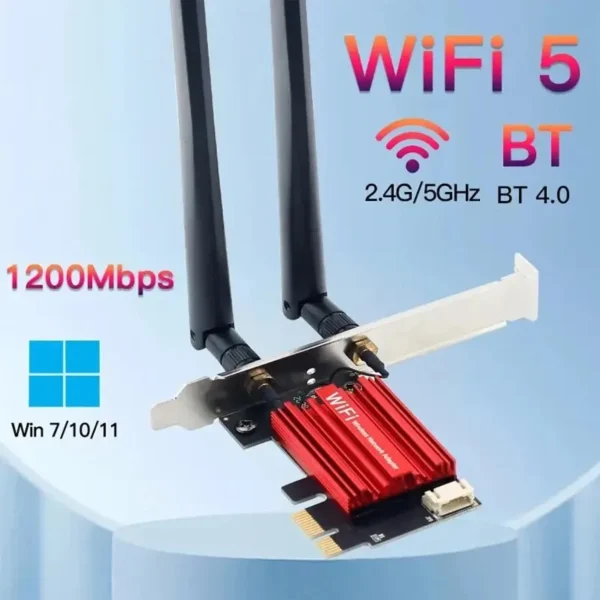 WiFi 5 PCI E Wireless Adapter Network Card AC1200 Dual Band 2 4G/5GHz 802 11AC For Bluetooth 4 0 Desktop Laptop Windows 10