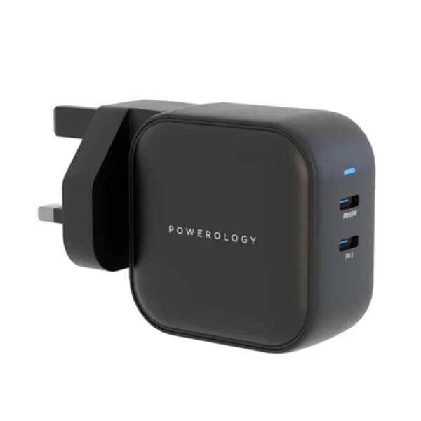 Powerology 65W Dual PD GaN Charger Dual Type C Power Delivery, Black, PWCUQC007 BK